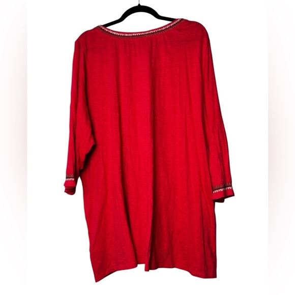 J. Jill Cotton Red V Neck Floral Embroidered Bohemian Long Sleeved Top Size 3X - Picture 5 of 8